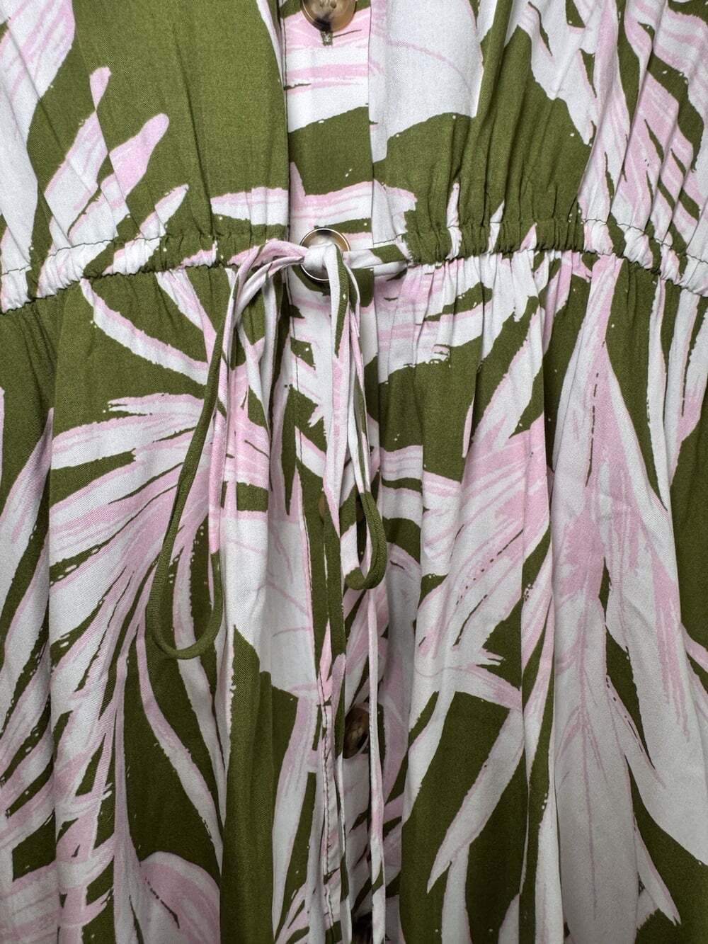 LOFT Tropical Palm Print Drawstring Waist Shirt Dress Size Small - Picture 5 of 11
